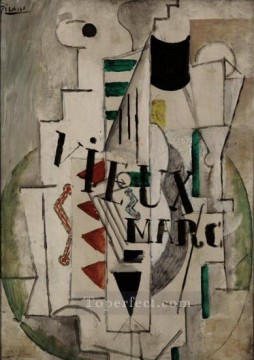 Pablo Picasso Painting - Guitarra botella de cristal viejo marc 1912 cubismo Pablo Picasso
